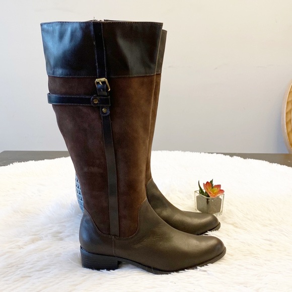 NEW $189 EASY SPIRIT | Domina Brown faux Leather Suede Riding Western Boots 6.5 - Picture 4 of 11